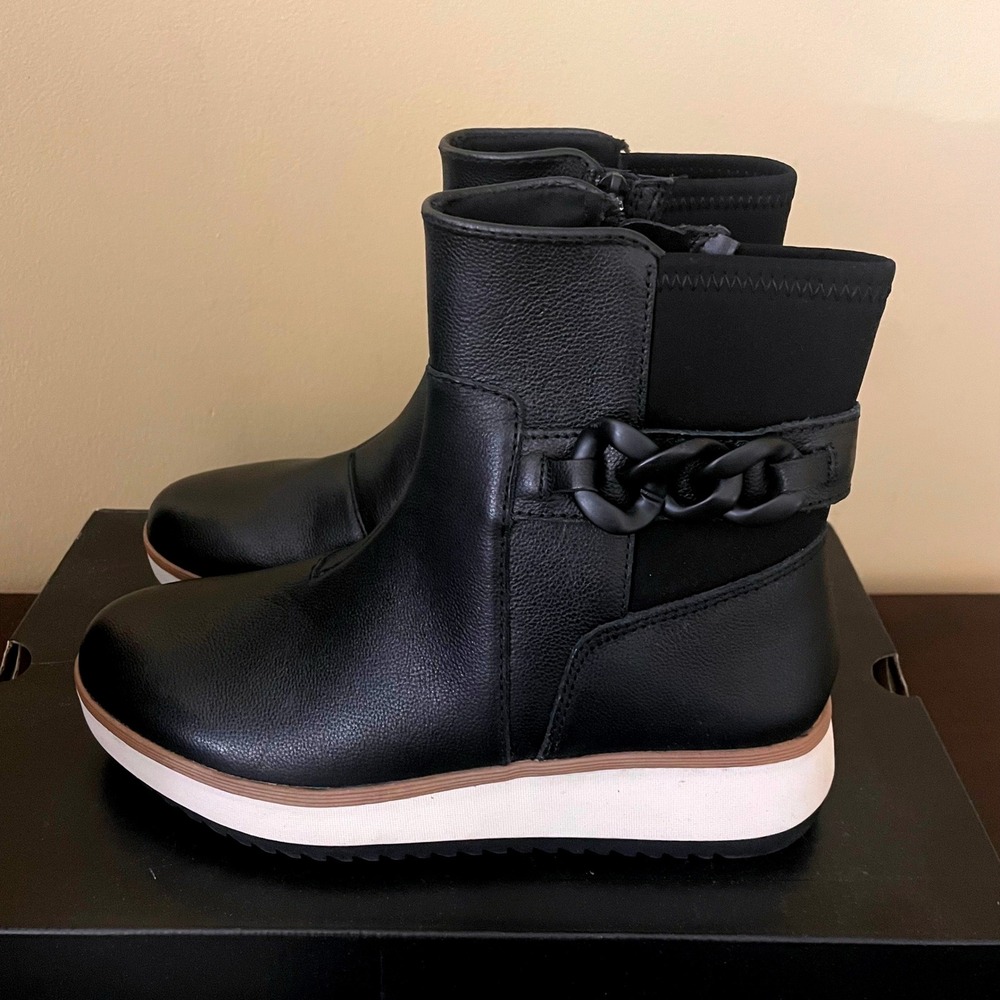 Clarks Kylan Rose Black Leather Platform Wedge Ankle Boots 261801144035 Womens 6